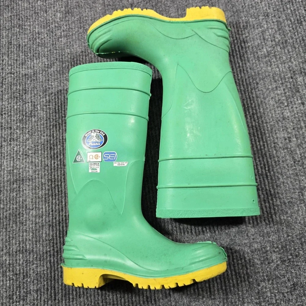 Bata Hazmax Boots Mens Size 7 Green Yellow Chemical Resistant Steel Toe‎ USA